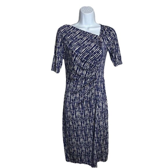 Pure Collection Wrap Midi Dress Women’s Size 4 Blue Silk Short Sleeve V-Neck - Picture 2 of 6